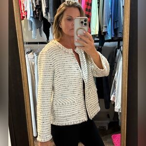 Women's White and Black Tweed Jacket
